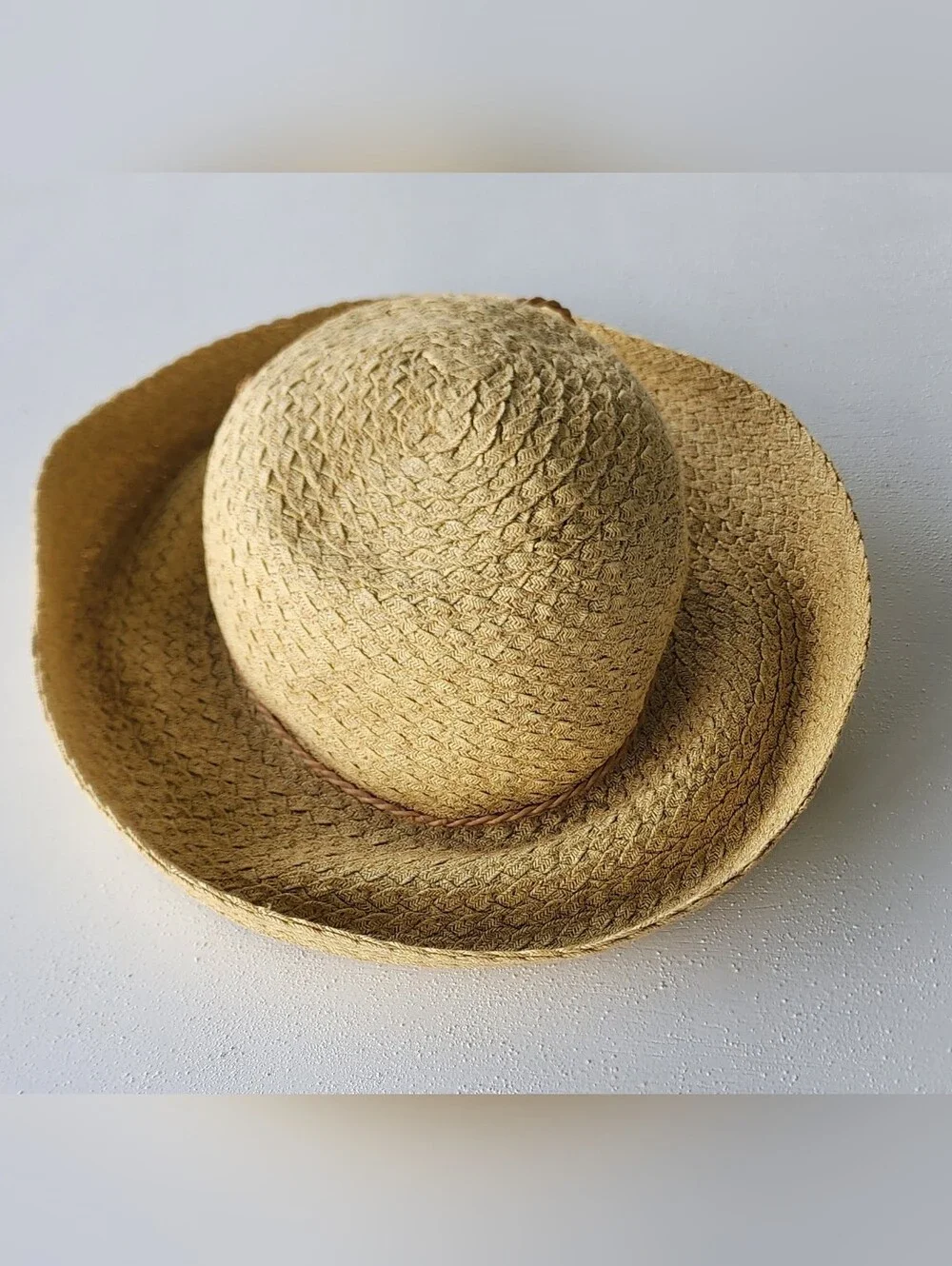 Talbots Natural Straw Sun Hat with Bow Trim